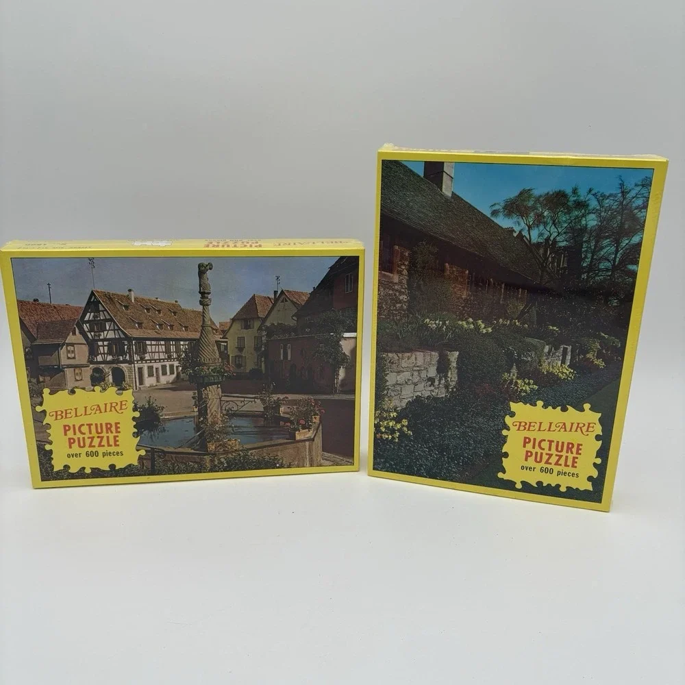 2 Vtg Bellaire Picture Puzzle European Country Home Scenes 600+ Pieces Sealed